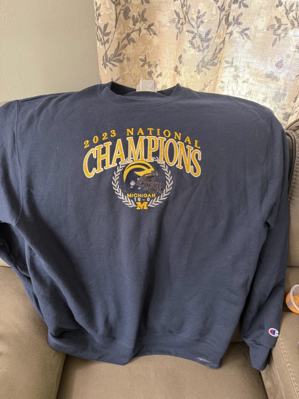 Champion Navy Crewneck with Yellow Championship Graphic
